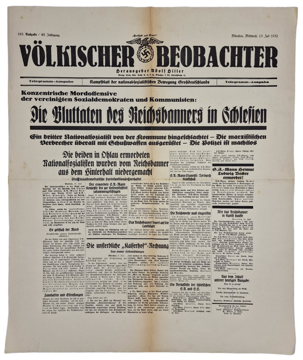 Original WW2 German Poster - Newspaper Volkischer Beobachter, 13th of July (1932)