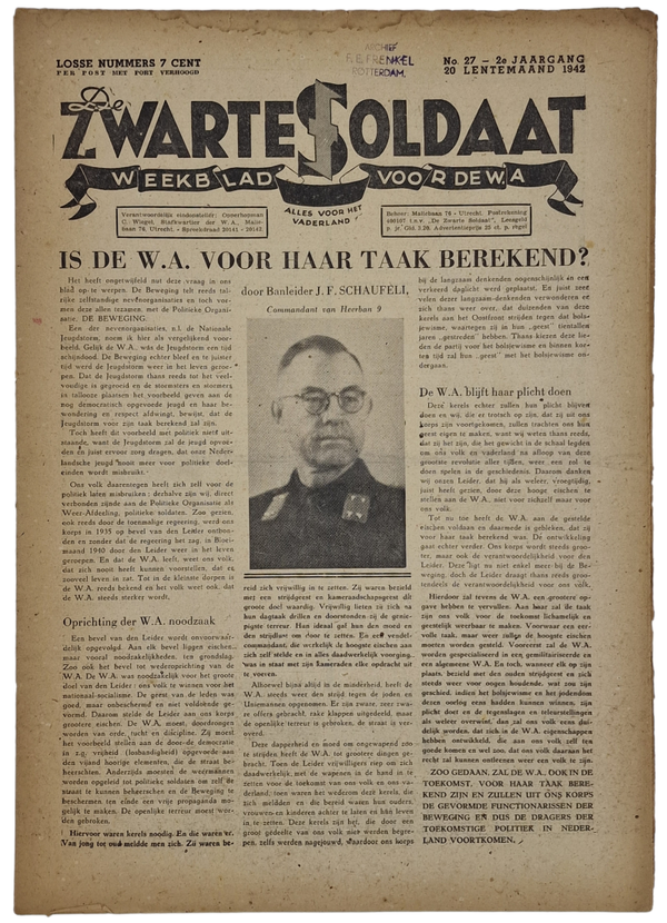 Original WW2 Dutch Collaboration NSB Newspaper - Zwarte soldaat 2nd Year No. 27 (1942)