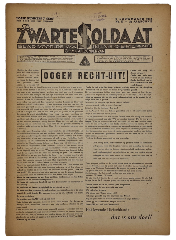 Original WW2 Dutch Collaboration NSB Newspaper - Zwarte Soldaat 2nd Year No. 17 (1942)