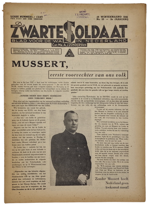 Original WW2 Dutch Collaboration NSB Newspaper - Zwarte Soldaat 2nd Year No. 15 (1942)