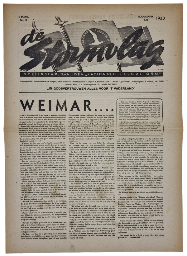 Original WW2 Dutch Collaboration NJS Newspaper - Jeugdstorm, De Stormvlag, 1st Year No. 12 (1942)