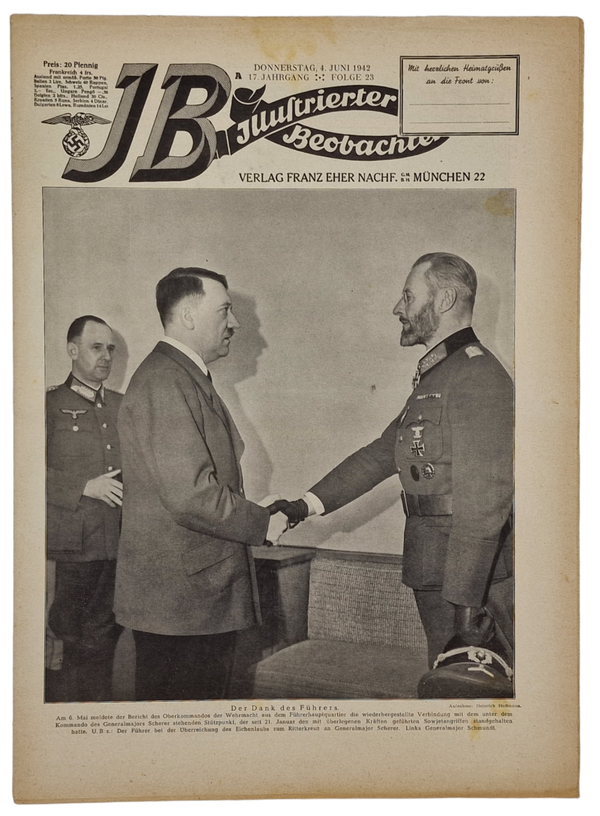 Original WW2 German Magazine - Illustrierter Beobachter 17th Year No. 23, Hitler & Generalmajor Scherer (1942)