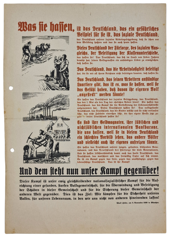 Original WW2 German NSDAP Document - ''Was sie hassen'', Adolf Hitler, Munich (1939)