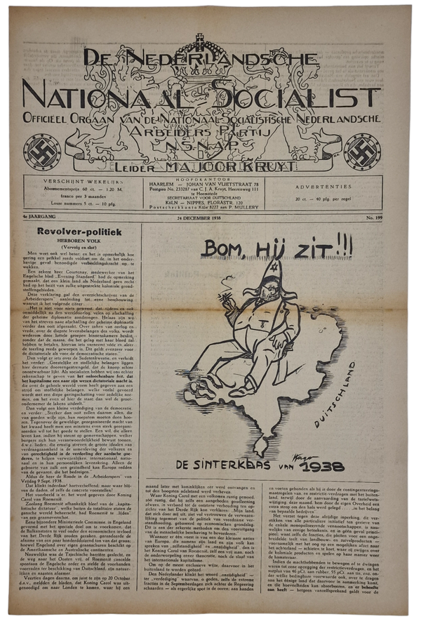 Original WW2 Dutch Collaboration NSNAP Newspaper - De Nederlandsche Nationaal Socialist No. 199 (1938)