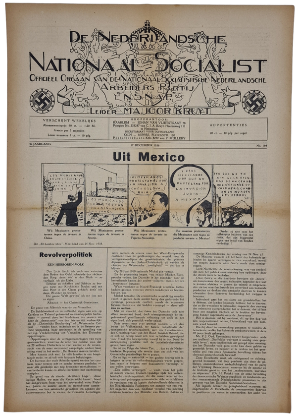 Original WW2 Dutch Collaboration NSNAP Newspaper - De Nederlandsche Nationaal Socialist No. 198 (1938)