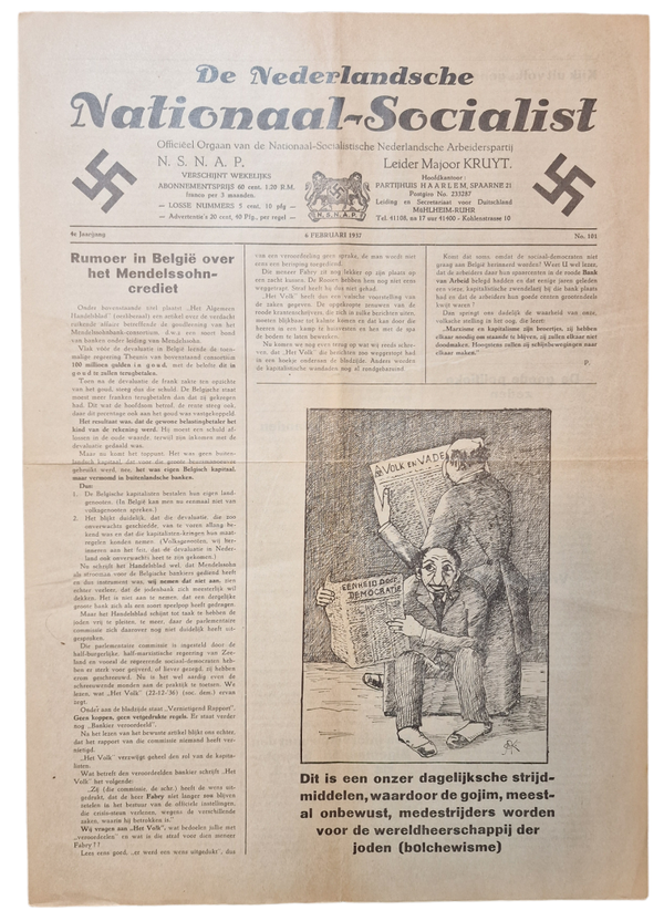 Original WW2 Dutch Collaboration NSNAP Newspaper - De Nederlandsche Nationaal Socialist No. 101 (1937)
