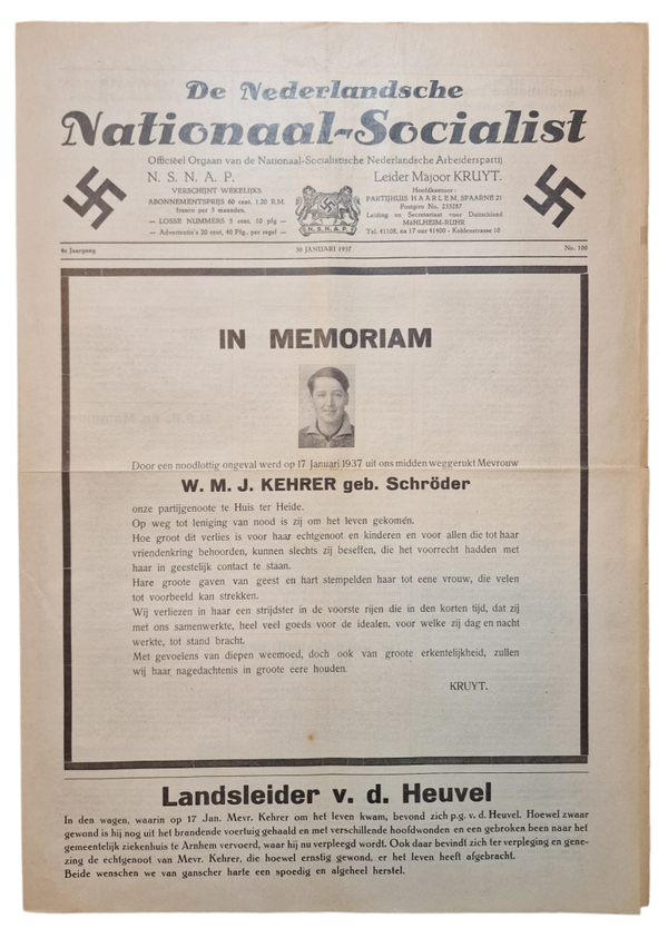 Original WW2 Dutch Collaboration NSNAP Newspaper - De Nederlandsche Nationaal Socialist No. 100 (1937)
