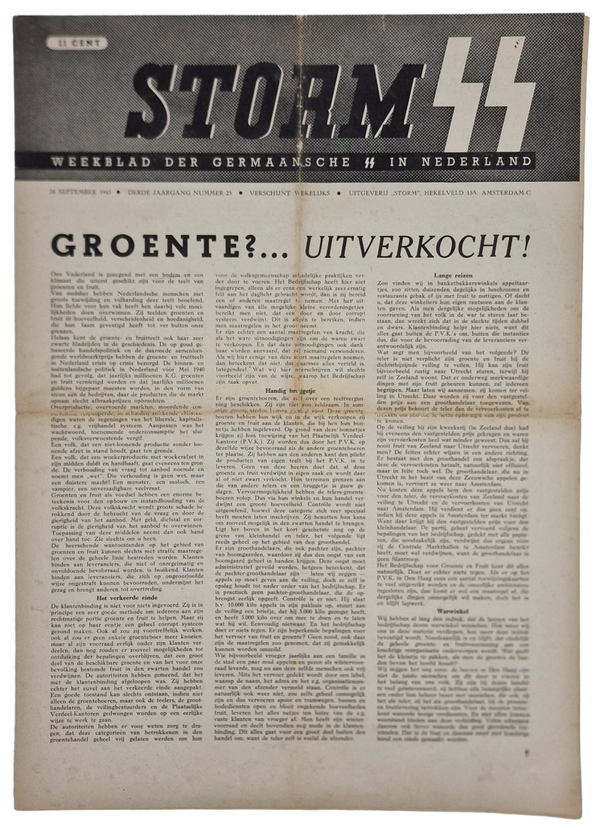 Original WW2 Dutch Waffen SS Newspaper - Storm SS 3rd year No. 25 (1943)