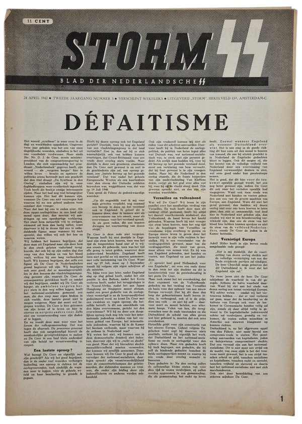 Original WW2 Dutch Waffen SS Newspaper - Storm SS 2nd year No. 3 (1942)