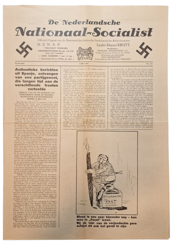 Original WW2 Dutch Collaboration NSNAP Newspaper - De Nederlandsche Nationaal Socialist No. 122 (1937)