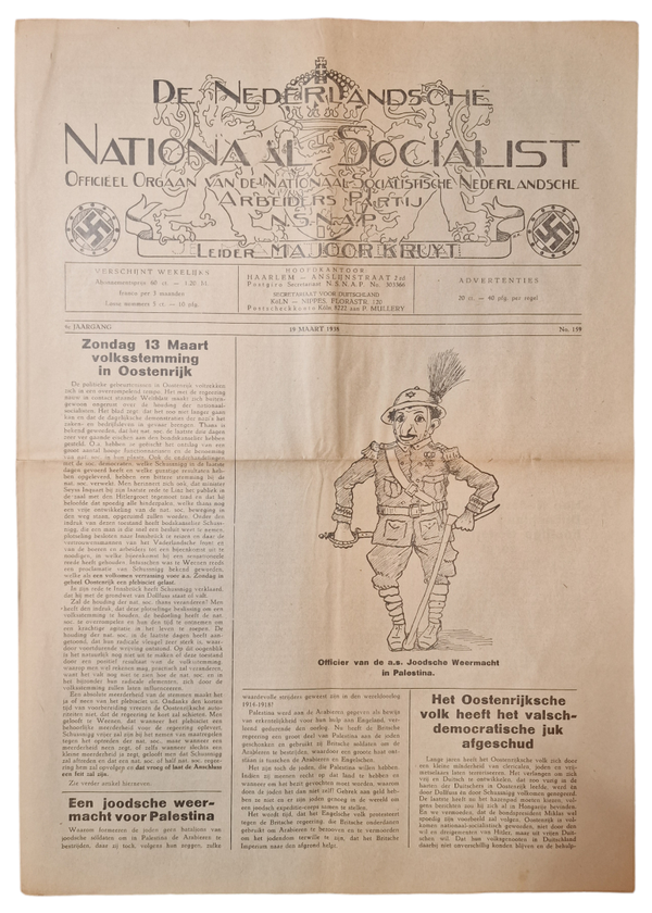 Original WW2 Dutch Collaboration NSNAP Newspaper - De Nederlandsche Nationaal Socialist No. 159 (1938)