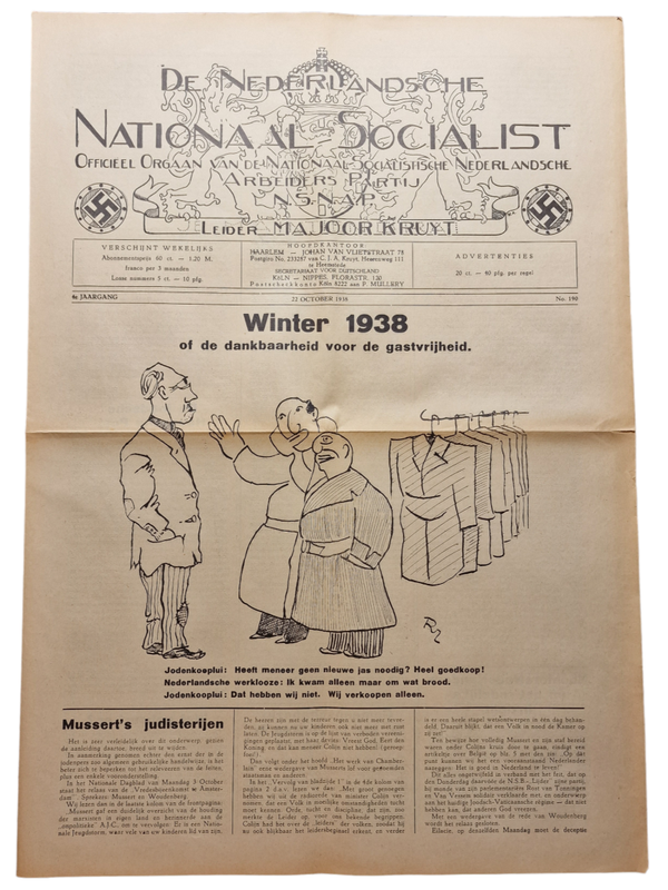 Original WW2 Dutch Collaboration Newspaper - NSNAP De Nederlandsche Nationaal Socialist No. 190 (1938)
