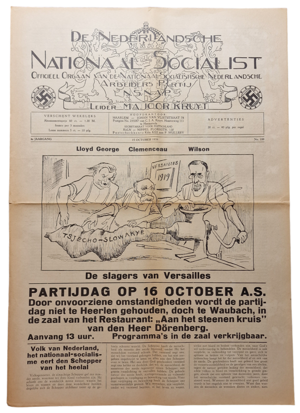 Original WW2 Dutch Collaboration Newspaper - NSNAP De Nederlandsche Nationaal Socialist No. 189 (1938)