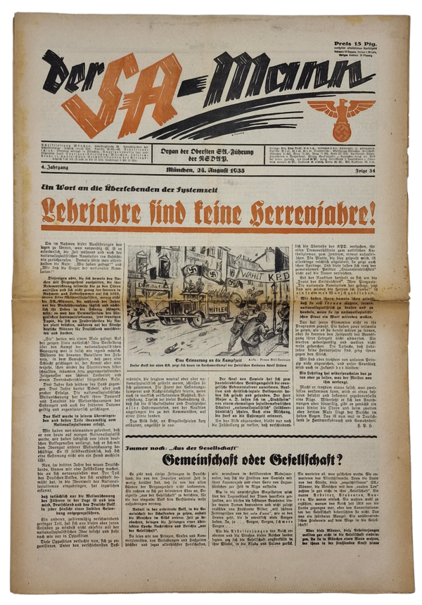 Original WW2 German Newspaper - Der SA Mann 4th year no 34 (1935)