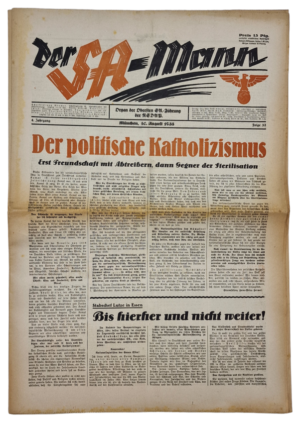 Original WW2 German Newspaper - Der SA Mann 4th year no 32 (1935)