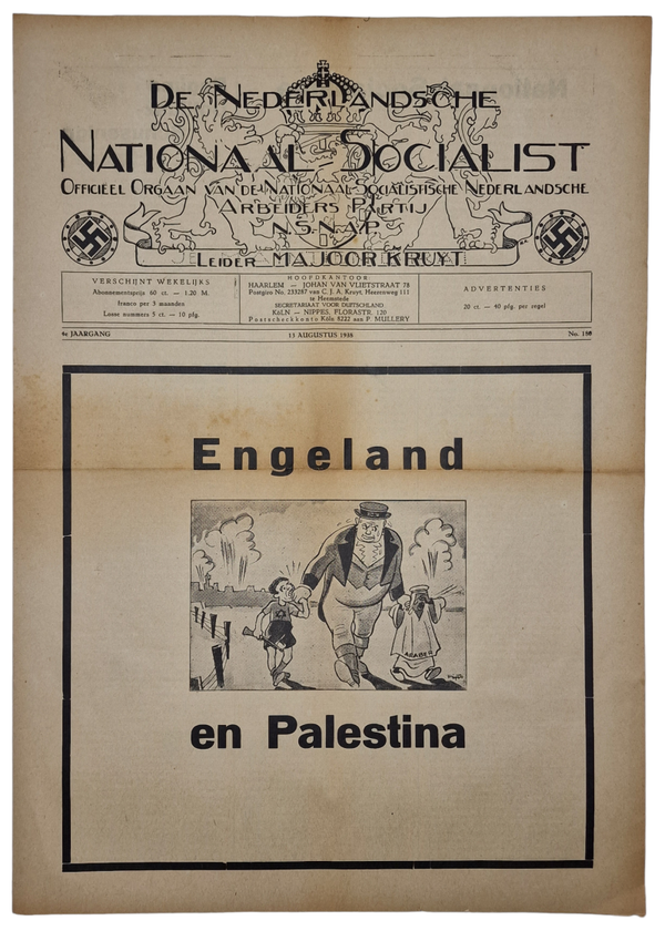 Original WW2 Dutch Collaboration NSNAP Newspaper - De Nederlandsche Nationaal Socialist No. 180 (1938)