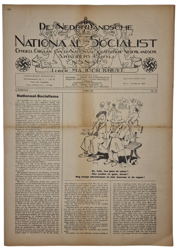 Original WW2 Dutch Collaboration NSNAP Newspaper - De Nederlandsche Nationaal Socialist No. 177 (1938)