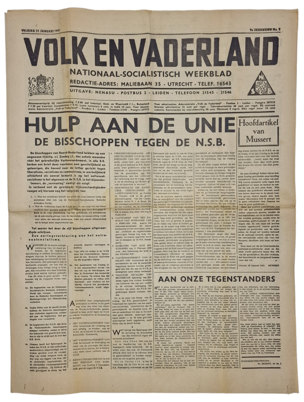 Original WW2 Dutch Collaboration NSB Newspaper - Volk en Vaderland, 9th year No. 5, January (1941)