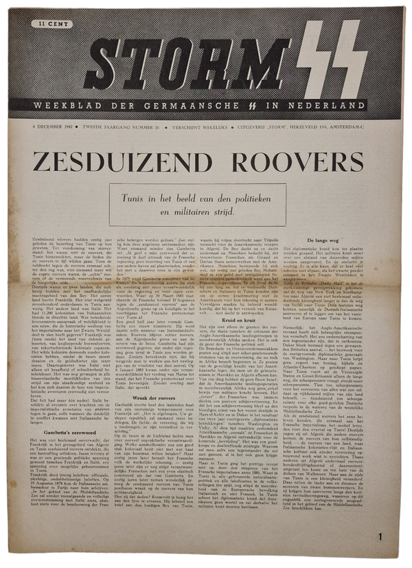 Original WW2 Dutch Waffen SS Newspaper - Storm SS 2nd Year No. 35 (1942)