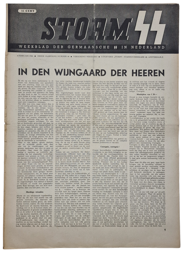Original WW2 Dutch Waffen SS Newspaper - Storm SS 3rd Year No. 44 (1944)