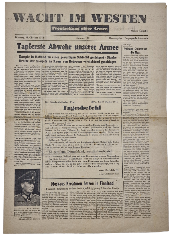 Original WW2 German Newspaper - Wacht im Westen No 48, 31st of October, Holland (1944)