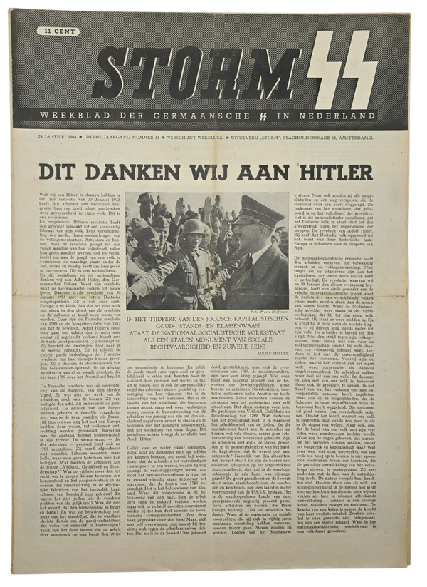Original WW2 Dutch Waffen SS Newspaper - Storm SS 3rd Year No. 43 (1944)