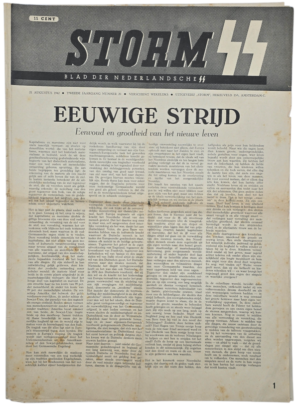 Original WW2 Dutch Waffen SS Newspaper - Storm SS 2nd Year No. 20 (1943)