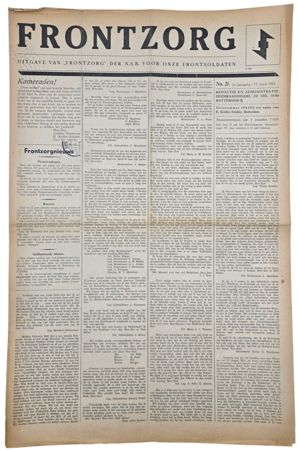 Original WW2 Dutch Waffen SS Newspaper - Frontzorg No. 21, April (1943)