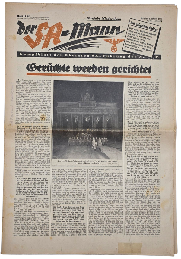 Original WW2 German Newspaper - Der SA Mann 6th year no 6, Ausgabe Niederrhein (1937)