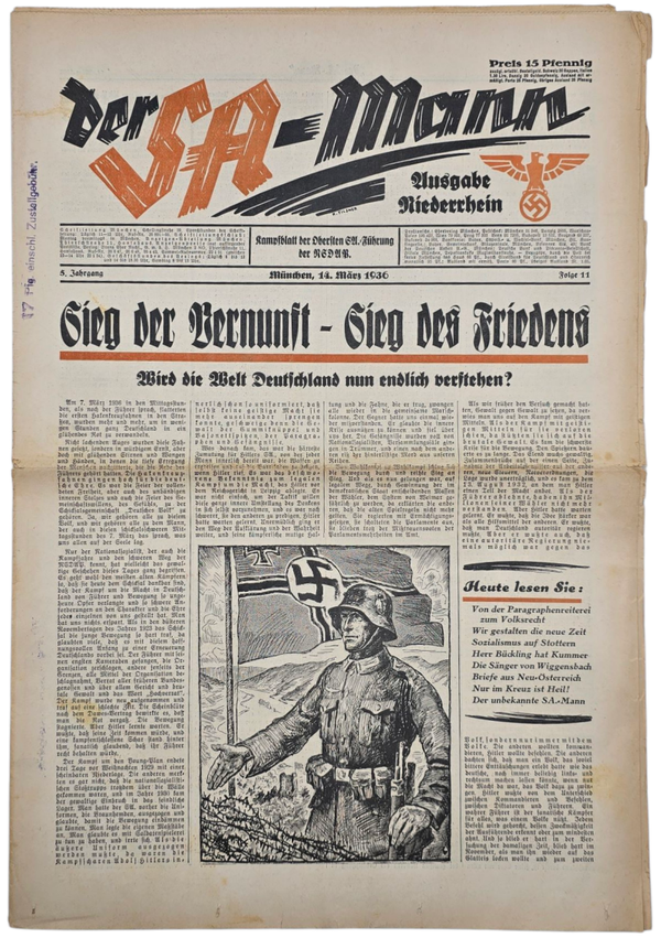 Original WW2 German SA Newspaper - Der SA-Mann 5th year no 11 (1936)