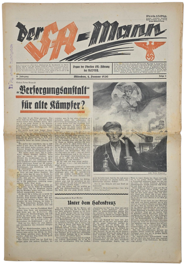Original WW2 German SA Newspaper - Der SA-Mann 5th year no 1 (1936)