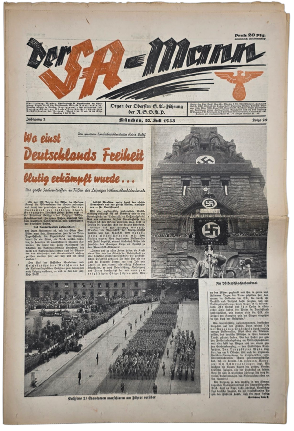 Original WW2 German SA Newspaper - Der SA-Mann 2nd year no 29 (1933)
