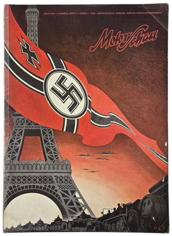 Original WW2 German Magazine - Motor Schau 4th Year No. 7, July, Blitzkrieg on France, Eiffeltower (1940)