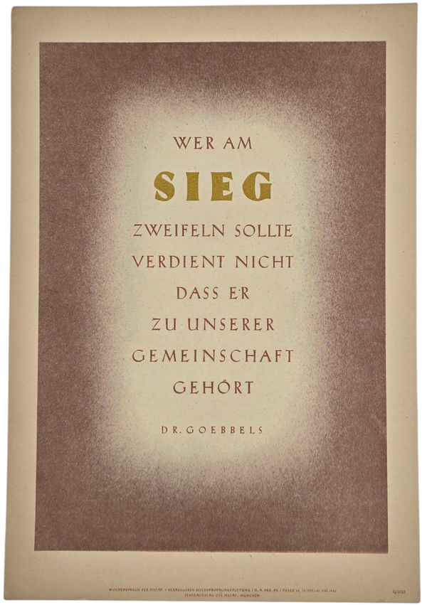 Original WW2 German Poster - NSDAP Wochenspruch folge 34, Dr. Joseph Goebbels (1943)