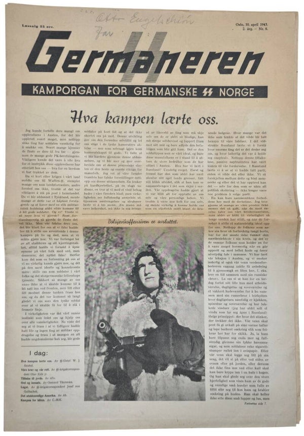 Original WW2 Norwegian Waffen SS Newspaper - Germaneren SS Kamporgan for Germanske SS Norge (1943)