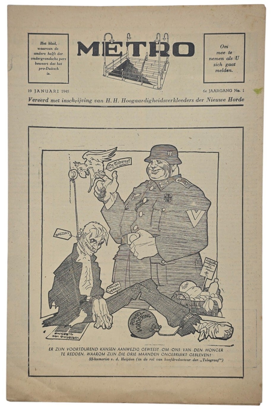 Original WW2 Dutch Resistance Newspaper - Metro, 6th-year no 1 (1944)