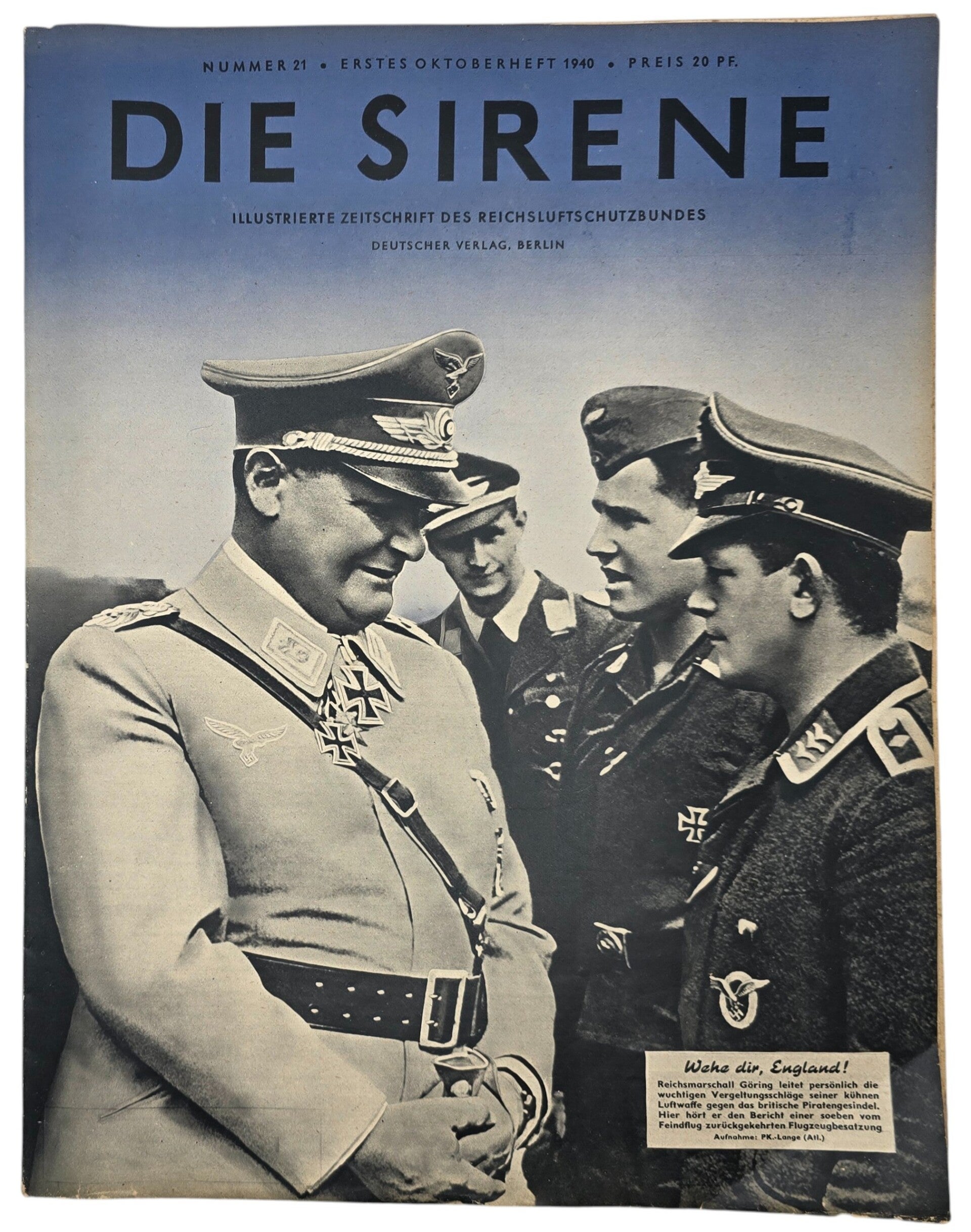 Original WW2 German RLB Magazine - Die Sirene, Nr. 21, Hermann Göring (1940)