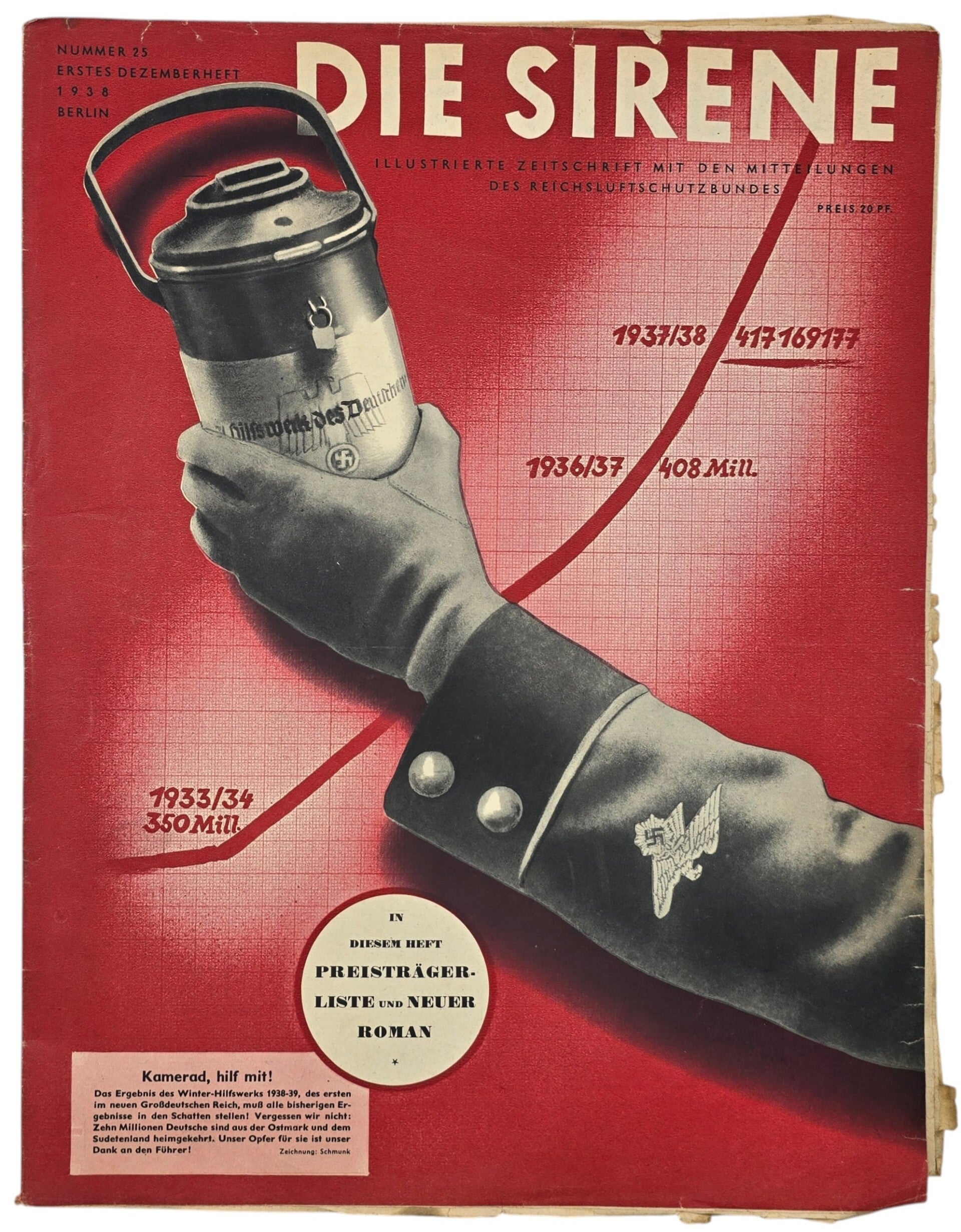 Original WW2 German RLB Magazine - Die Sirene, Nr. 25, WHW Winterhilfswerk (1938)