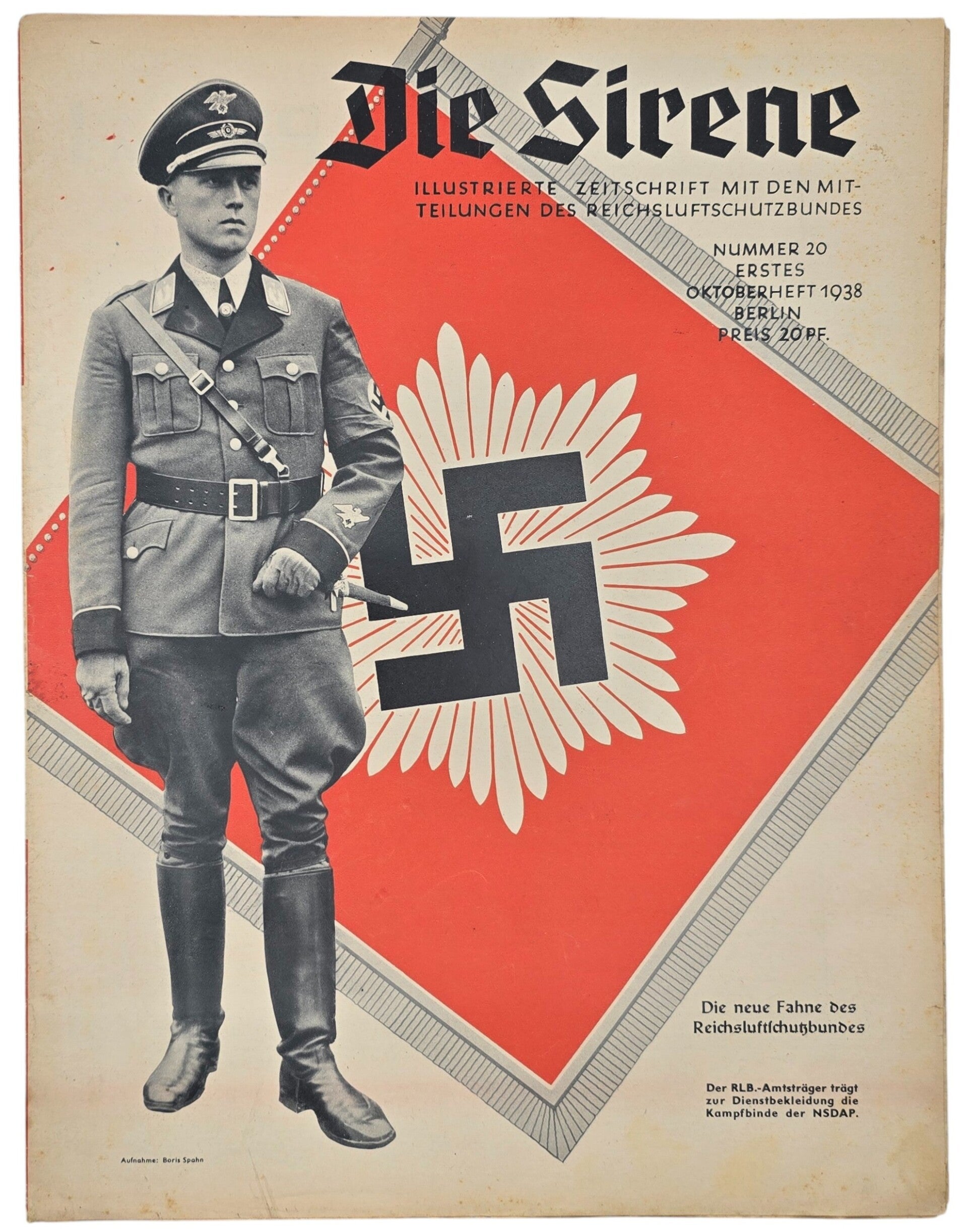 Original WW2 German RLB Magazine - Die Sirene, Nr. 20, Reichsluftschutzbundes flag (1938)