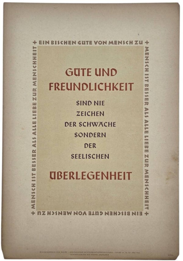 Original WW2 German Poster - NSDAP Wochenspruch Folge 30, Güte und Freundlichkeit (1942)