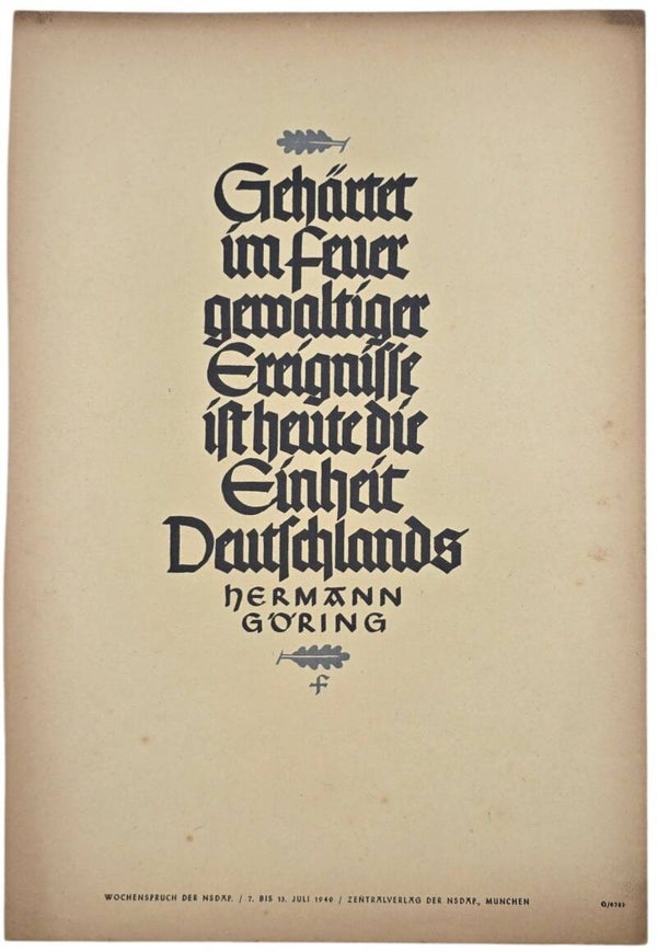 Original WW2 German Poster - NSDAP Wochenspruch Folge Juli, Hermann Göring (1940)