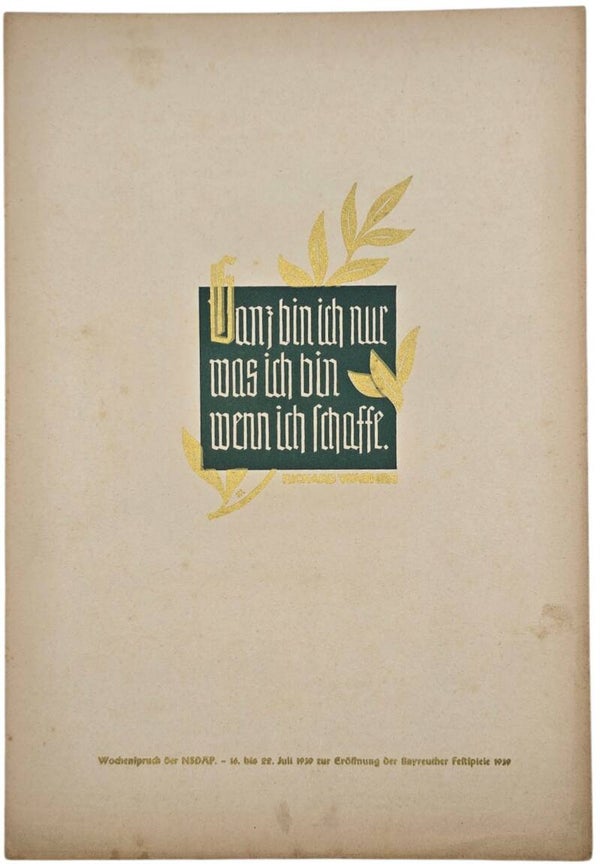 Original WW2 German Poster - NSDAP Wochenspruch Folge Juli, Richard Wagner (1939)