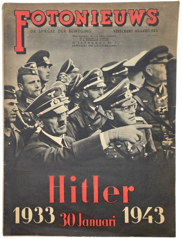 Original WW2 Dutch Collaboration NSB Magazine - Fotonieuws, 3rd year No. 1 ''10 Years Adolf Hitler'' (1943)