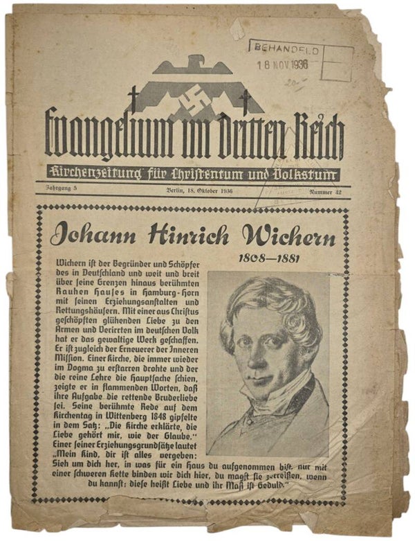Original WW2 German Newspaper - Evangelium im Dritten Reich, 5th Year No. 52, NSB stamped (1936)