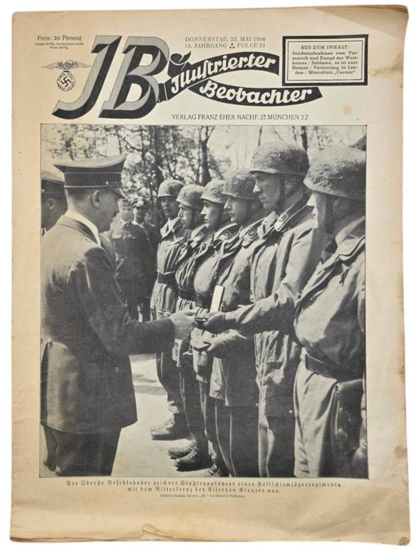 Original WW2 German Magazine - Illustrierter Beobachter 15th Year No. 21, Hitler with Fallschirmjägers after Eben Emael (1940)