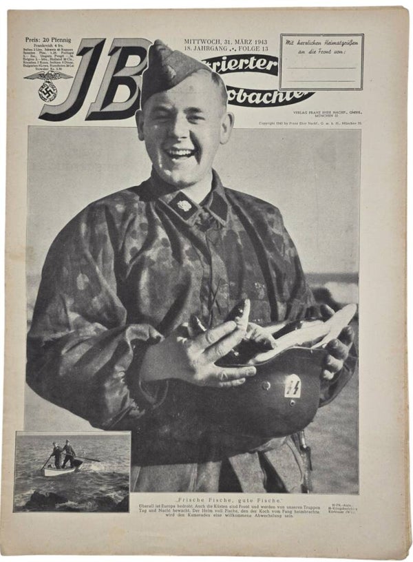 Original WW2 German Magazine - Illustrierter Beobachter 18th Year No. 13, Waffen-SS soldier fishing (1943)