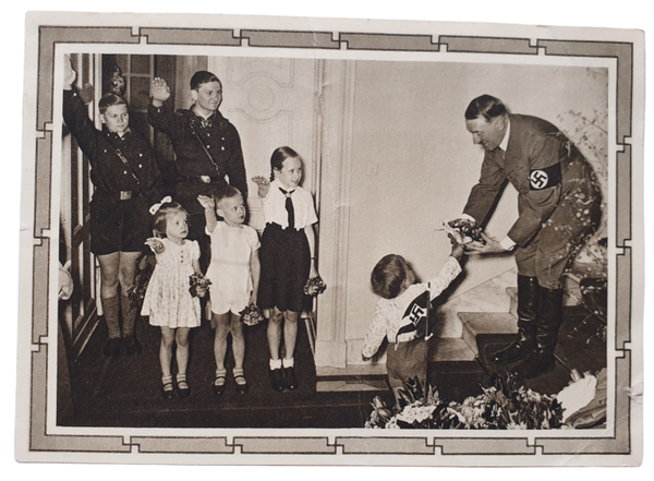 Postcard - Adolf Hitler with HJ (Hitler Jugend) children