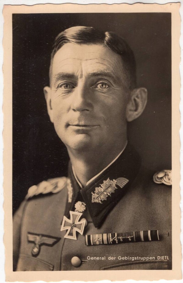 Original WW2 German Postcard - Gebirgsjäger Knights cross wearer General der Gebirgstruppen Dietl