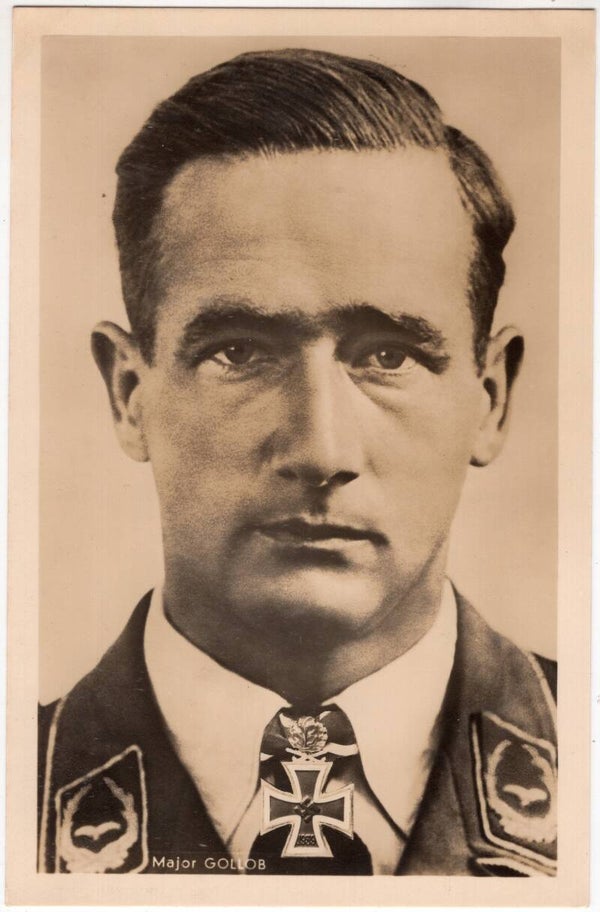 Original WW2 German Postcard - Luftwaffe Knights cross wearer Major Gollob