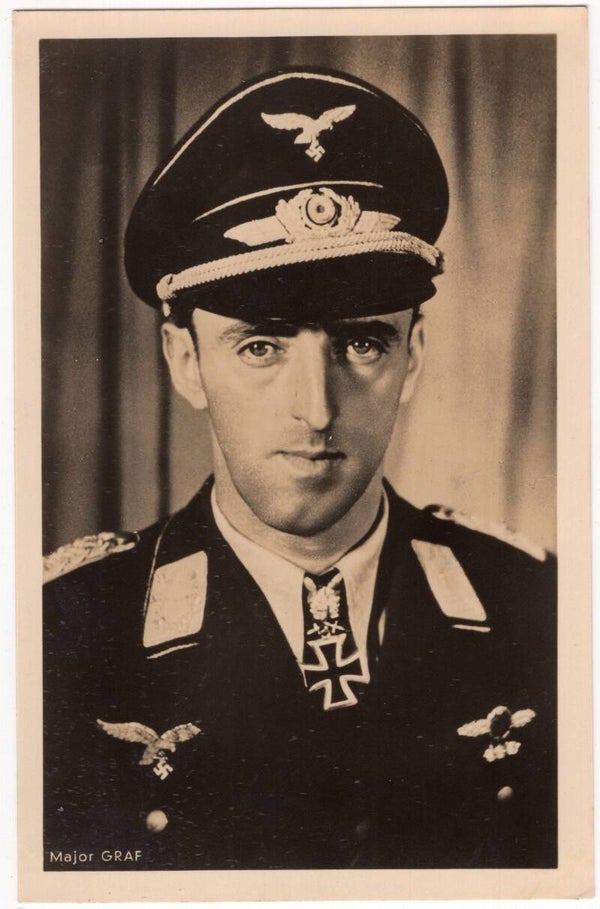 Original WW2 German Postcard - Luftwaffe Knights cross wearer Major Graf